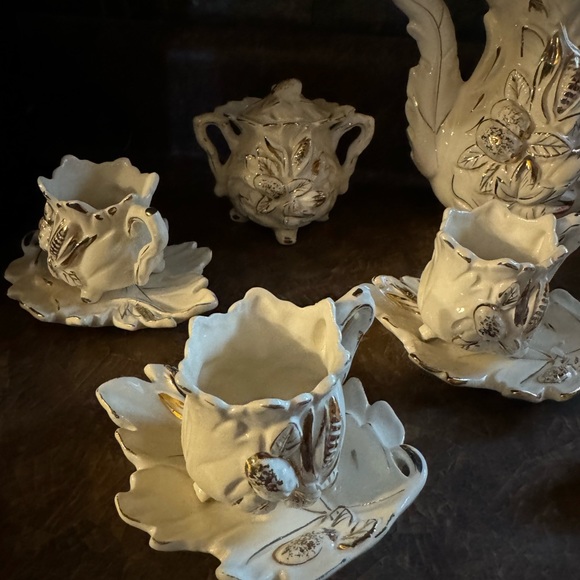 Vintage Tilso tea set rare, excellent condition!!! Leaves ivory, gold HTF!!!LOOK - Picture 5 of 12